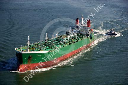 Tanker ship and tug boat in the San Francisco bay, California.