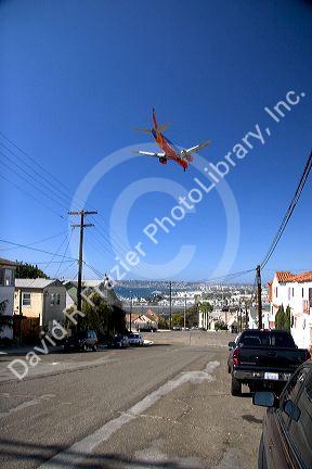 Boeing 737 airplane landing at San Diego, California.