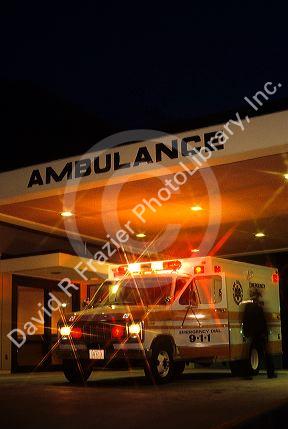 Emergency entrance with ambulance at St. Alphonsus Hospital in Boise, Idaho.