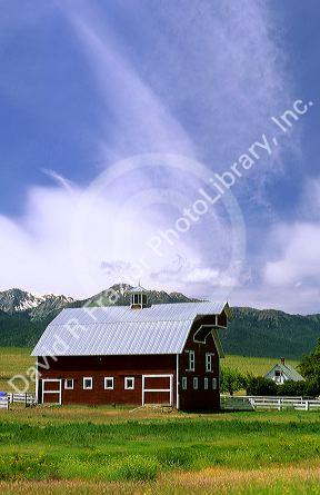 Red barn and farmland near Joseph, Oregon.  PROPERTY RELEASED