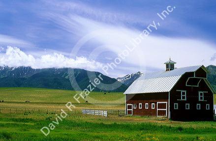 Red barn and farmland near Joseph, Oregon.  PROPERTY RELEASED