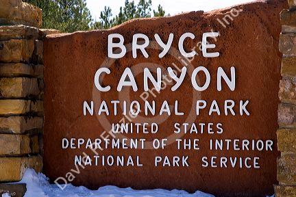 Entrance sign to Bryce Canyon National Park, Utah.