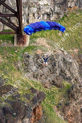 Base jumping off of Perrine Memorial Bridge in Twin Falls, Idaho.