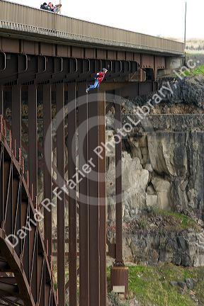 Base jumping off of Perrine Memorial Bridge in Twin Falls, Idaho.