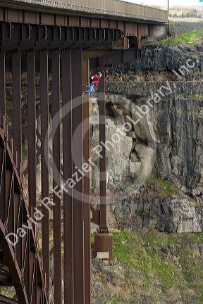 Base jumping off of Perrine Memorial Bridge in Twin Falls, Idaho.