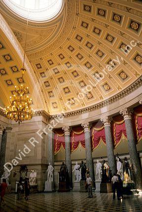 Interior of the United States Capitol Building, statuary hall in Washington DC.