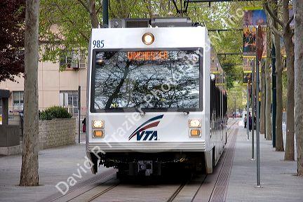Light rail train in San Jose, Califoria.