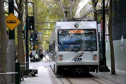 Light rail train in San Jose, Califoria.