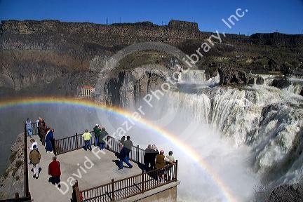 Rainbow over observation deck at Shoshone Falls on the Snake River near Twin Falls, Idaho.