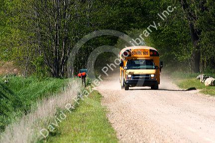 School bus on a country road near Clarksville, Michigan.