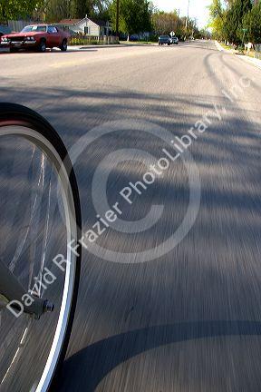 Bicycle tire in motion, Boise, Idaho.