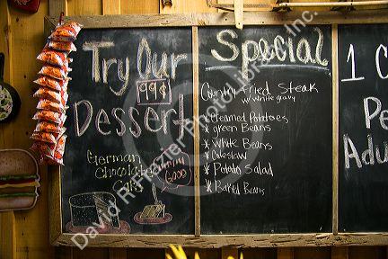 Special menu board at Ginger's Restaurant in Helena, Arkansas.