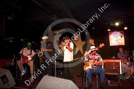 A blues band playing at a club on Beale Street in Memphis, Tennessee.