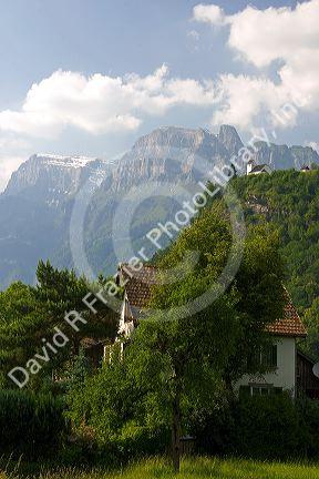 Mountain and farm scene near Walenstadt, Switzerland.