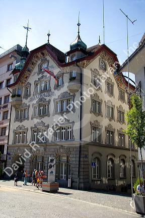 City Hall andStreet scene in Einsiedeln, Switzerland.