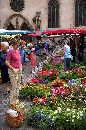 An open air market in the village of Ribeauville, Eastern France.