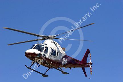 Life Flight helicopter ambulance in flight.
