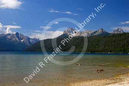 Grand Mogul and Mt. Heyburn of the Sawtooth Mountains at Redfish Lake in Stanley, Idaho.
