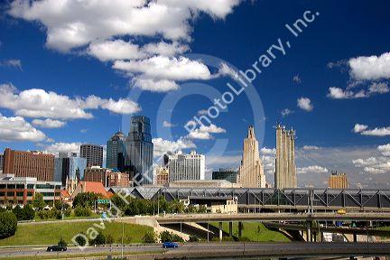 The cityscape and I-35 interchange of Kansas City, Missouri.