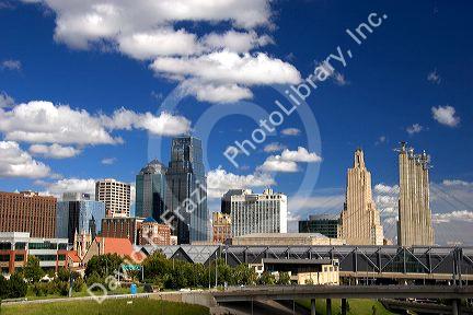 The cityscape and I-35 interchange of Kansas City, Missouri.