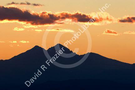 Sunset over the Rocky Mountains north of Denver, Colorado.