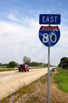 Interstate 80 road sign in Illinois.