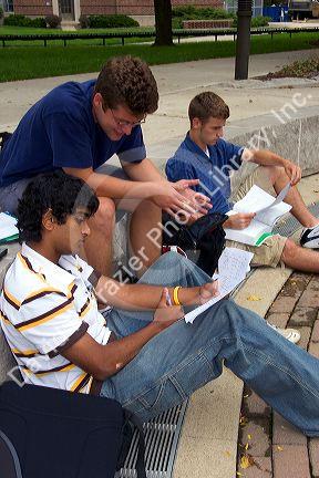 Students study with a tutor on the campus of Purdue University at West Layfayette, Indiana.