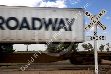 Union Pacific Railroad crossing near Central City, Nebraska.