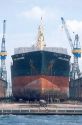 Ship in dry dock at Hamburg, Germany.