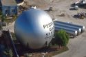A sphere is used as a storage tank for natural gas in Miami Florida.