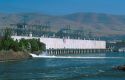 The Dalles Dam on the Columbia River, Oregon.   The dam on the Columbia River between Oregon and Washington  is operated by the Bonneville Power Administration.