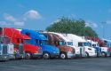 Trucks lined up at truck stop in Central California.