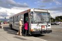 Senior citizens board a city bus in San Francisco, California.