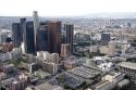 Aerial view of downtown Los Angeles, California featuring the Disney Cultural Center.