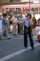 A policewoman directing traffic in Madrid, Spain.