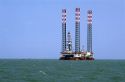 Russian offshore oil rig at Vung Tau, Vietnam.  Mouth of the Saigon River at the South China Sea.