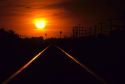 Railroad tracks at sunset in Oregon.