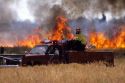 Firefighters battle flames from a brush fire near Boise, Idaho.