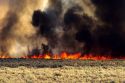 Heat waves distort the flames from a brush fire east of Boise, Idaho.