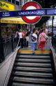 People exiting the Underground in London, England.