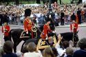 Queen Elizabeth on horseback during the Trooping of the Colour in London, England.