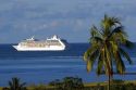 The Paul Gaugin cruise ship off the island of Tahiti.
