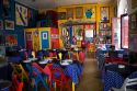 Interior of a colorful cafe in Colonia, Uraguay.