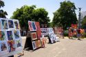 Art being sold in the park in front of the Recoleta Cemetery in Buenos Aires, Argentina.