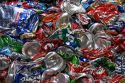 Crushed aluminum cans at a recycling facility in Boise, Idaho.