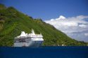 The Paul Gaugin cruise ship anchored in Opunohu Bay on the island of Moorea.