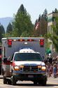 Ambulance driving in a small town Fourth of July parade in Cascade, Idaho.