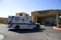Ambulance driving up to the emergency entrance at the West Valley Medical Center in Caldwell, Idaho.