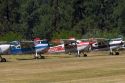 Airstrip with airplanes parked at Garden Valley in the Boise National Forest, Idaho.