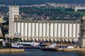 Grain elevators along the St. Lawrence River at Quebec City, Canada.
